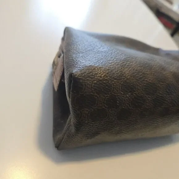 CELINE Old Vintage Pouch PVC Leather Cosmetic Bag Authentic Brown - Picture 6 of 16